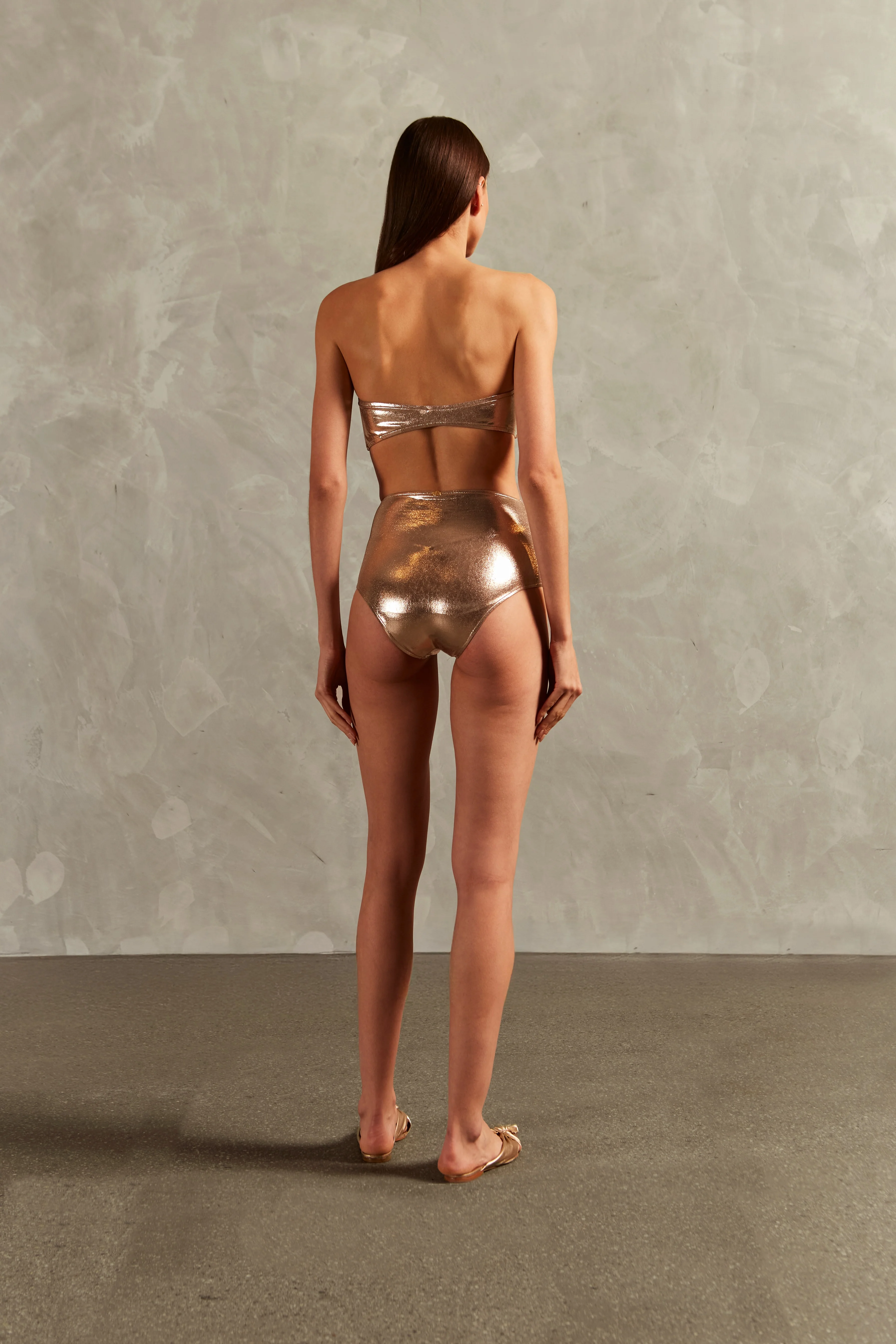 Golden High-Waisted Bandeau Bikini - Image 3