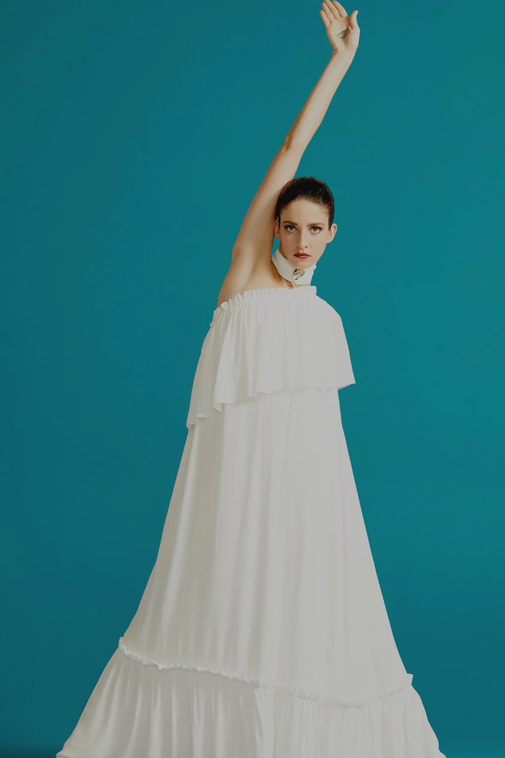 Pineapple One Shoulder Long Dress with Ruffles - Image 3