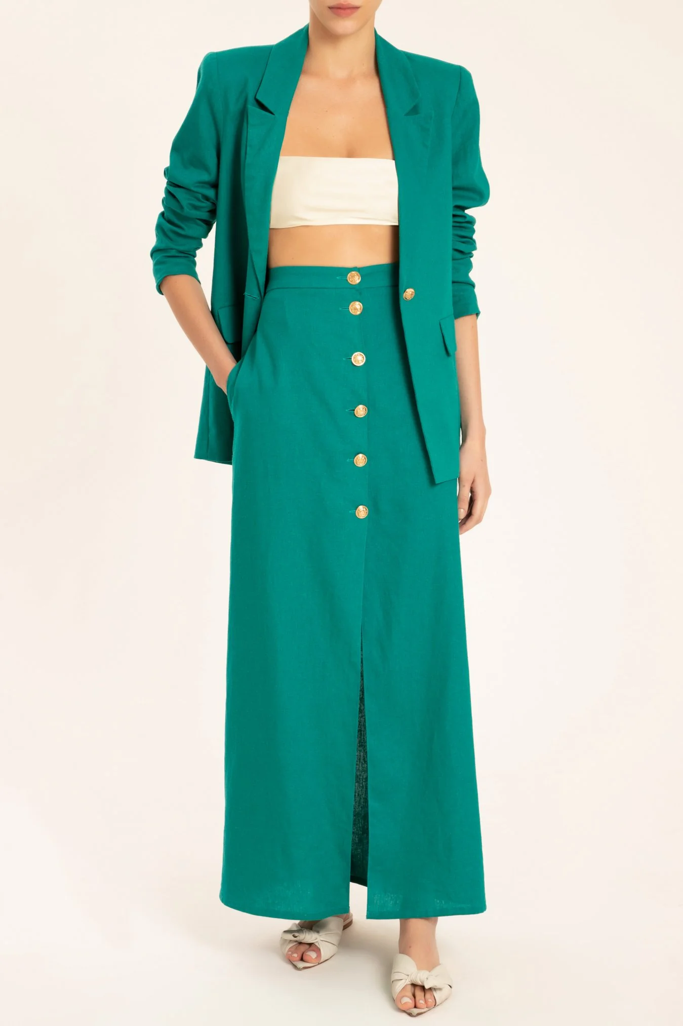 Solid Long Buttoned Skirt With Front Slit - Image 3