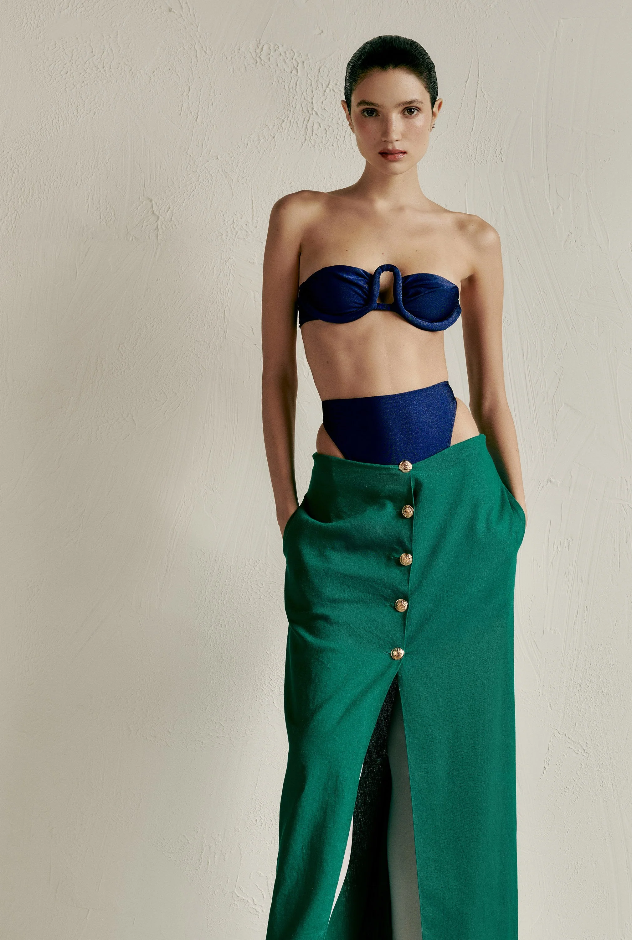 Solid Long Buttoned Skirt With Front Slit - Image 6