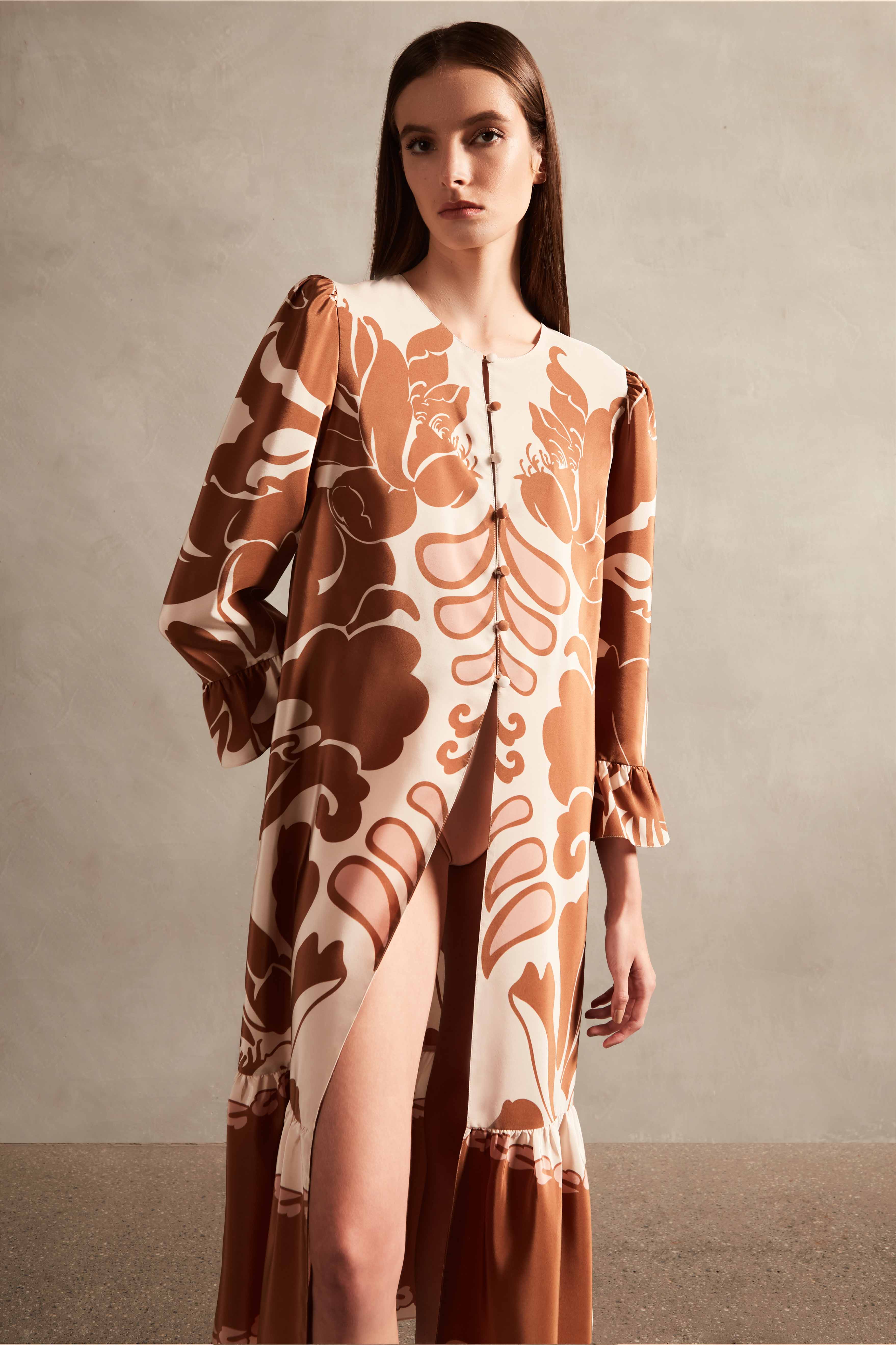 Spray Of Flower Ruffled Midi Robe - Image 4