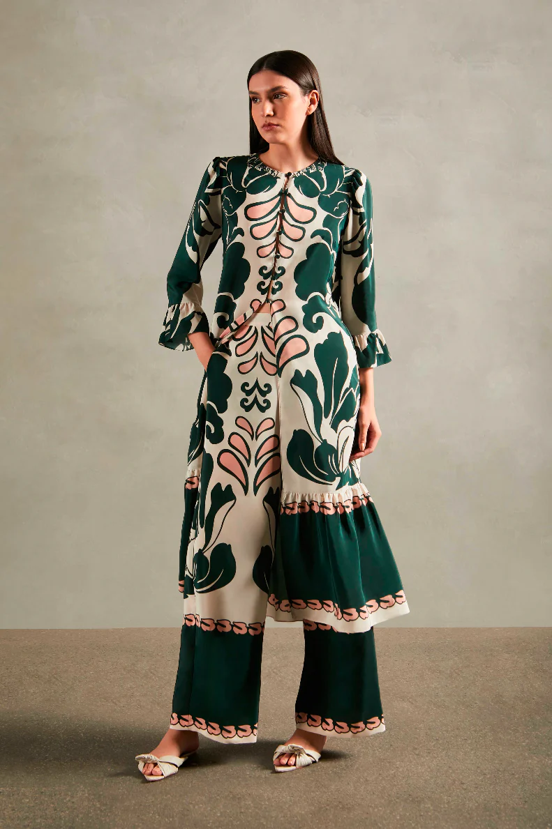 Spray Of Flower Ruffled Midi Robe - Image 5